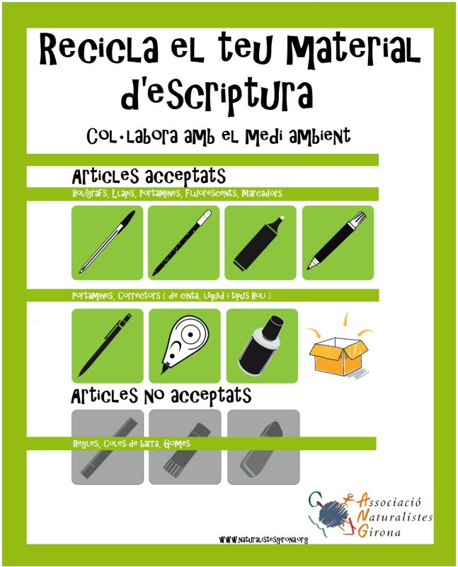 L’Associació de Naturalistes de Girona (ANG) amb la col·laboració de l’Associació Bitxacs de la UdG posen en marxa la Brigada de recollida de materials d'escriptura.