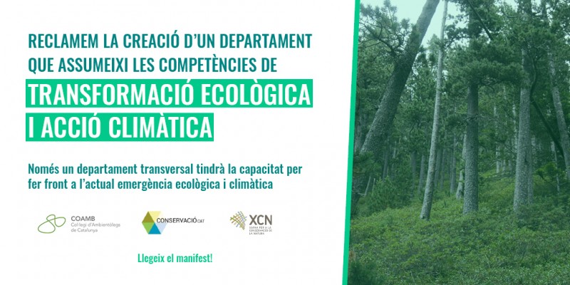 Comunicat en favor de la creació d’un Departament que assumeixi les competències de transformació ecològica i acció climàtica